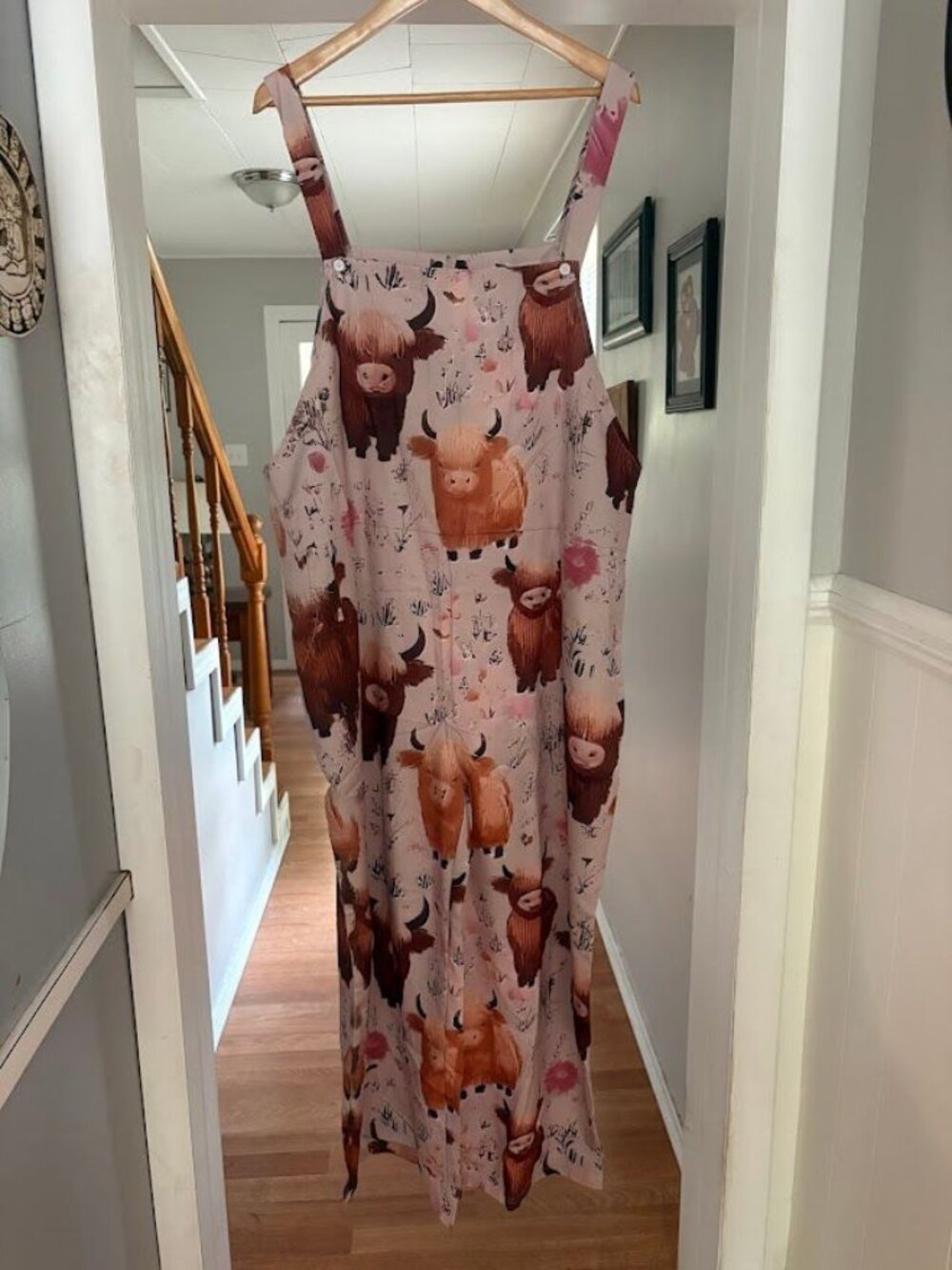 Women's Overalls-Highland Cow Beige Pattern